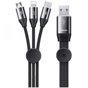 Baseus Cable Car Co-sharing 3-in-1 Micro+Lightning+TypeC 3.5A 1m Black (CAMLT-FX01)