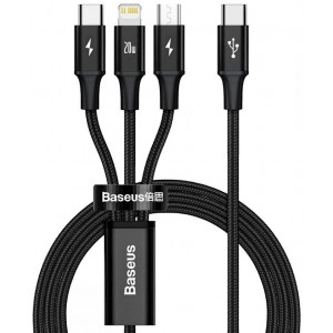 Kabel USB Baseus USB-C кабель 3-ü 1-də RAPID Series Micro USB+Lightning+USB-C 20W 1,5 м Черный (CAMLT-SC01)